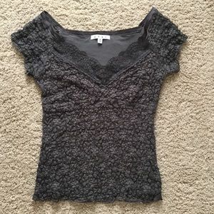 CAbi Stretch-knit Lace top Gray color Sz Med